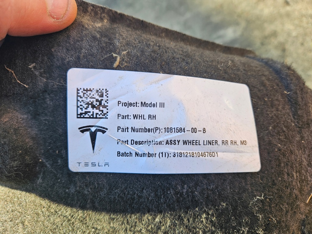 фото №3, Подкрылок задняя задние правое tesla model 3 iii